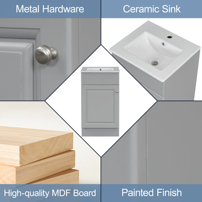 [Video] 18" Bathroom Vanity with Sink, Vanity Cabinet with Door Shelf and Adjustable Shelf, Grey