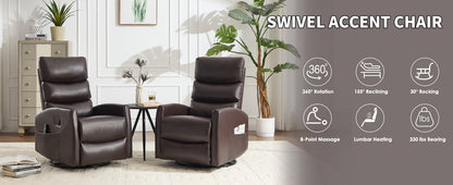 Heat Massage Manual Recliner Chair with Rocker and Swivel in Fabric, Brown