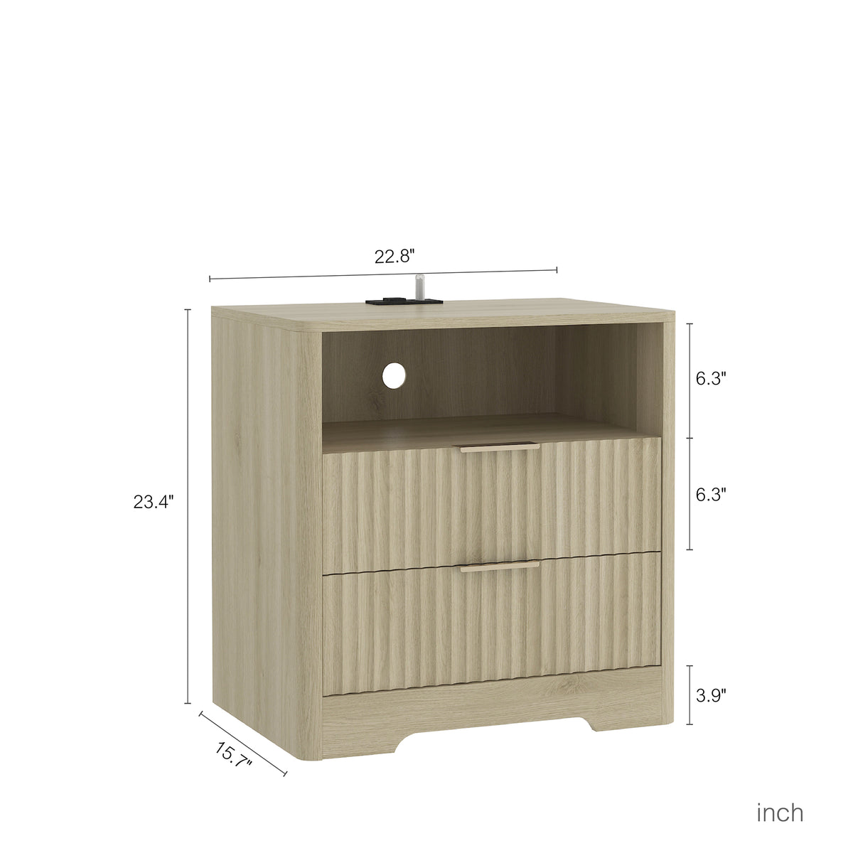 Nightstand with Charging Station, Smart Nightstand with Night Light, Bedside Tables with Storage Cabinet, Wood