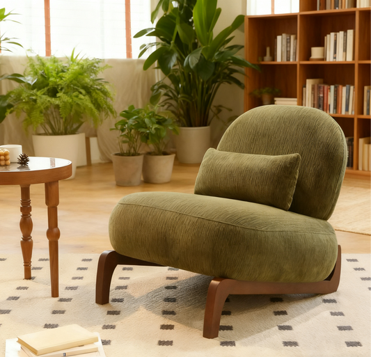 Cute Accent Chair with Solid Wood Legs, Velvet Living Room Chair with Soft Cushion, Cozy Bedroom Chair, Comfy Armless Reading Chair for Apartment, Waiting Room, Balcony (Green)