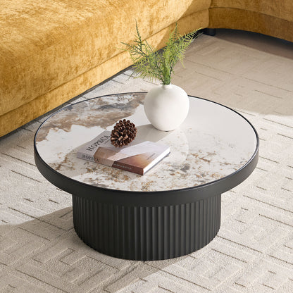 Set of 2 Coffee Table,MDF Round Coffee Table Sintered Stone Tabletop for Living Room Apartment,Leisure Area BLACK