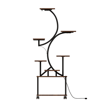 Plant Stand Indoor with Grow Lights - 62" Tall Plant Shelf, Lighted Corner Plant Stands for Indoor Growing, 8 Tiered Large Flower Holder - Walnut Color