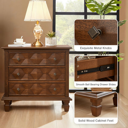 Farmhouse Nightstand with Charging Station, 3-Drawer Engineered Wood Storage Cabinet, Bedside Table for Bedroom