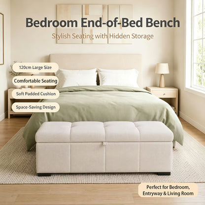 Modern Bed End Bench, Upholstered Storage Sofa Stool, Rectangular Storage Ottoman, Storage Ottoman Suitable for Bedroom, Living Room and Office.Beige