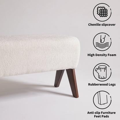 Modern Decorative Chenille Fabric Bench, Ergonomic Padded Entry Bench with Solid Wood Legs, Upholstered Ottoman Bench for Foyer Bedroom Living Space