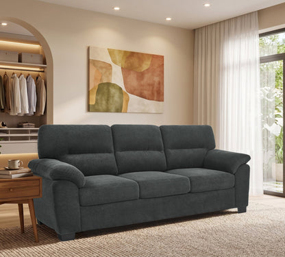 3-Seater Sofa, Dark Gray Upholstered Couch, Modern Living Room Furniture, Textured Fabric Sofa, Minimalist Settee, Comfortable Armchair, Sturdy Frame Sofa