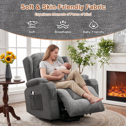 Power Lift Recliner Chair for Elderly with Massage and Heat 8-Point Massage, Lumbar Heat, Electric Lift Assistance, USB Charging Port, Dual Cup Holders, Side Pockets