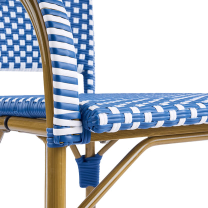 Outdoor Bistro Chairs, Patio Dining Chairs with Aluminum Frame, Weather Resistant PP Rattan Armchairs for Porch, Garden, Backyard, Cafe (Set of 2),  Natural+Blue+White