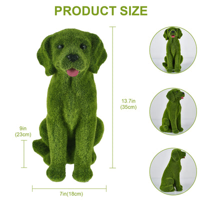 13.7' Garden Statue, Flocked Dog Figurine Style A, Resin Green Grass Effect Puppy Sculpture, Yard Lawn Patio Porch Landscape Ornament, Decor Gift for Garden & Pet Lovers