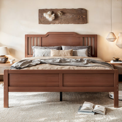 Full Size Platform Bed with Tall Headboard, Solid Bamboo-made Bed Frame with Support Slats, Full  Bed Frame for Bedroom, Guest Rooms, Warm Brown