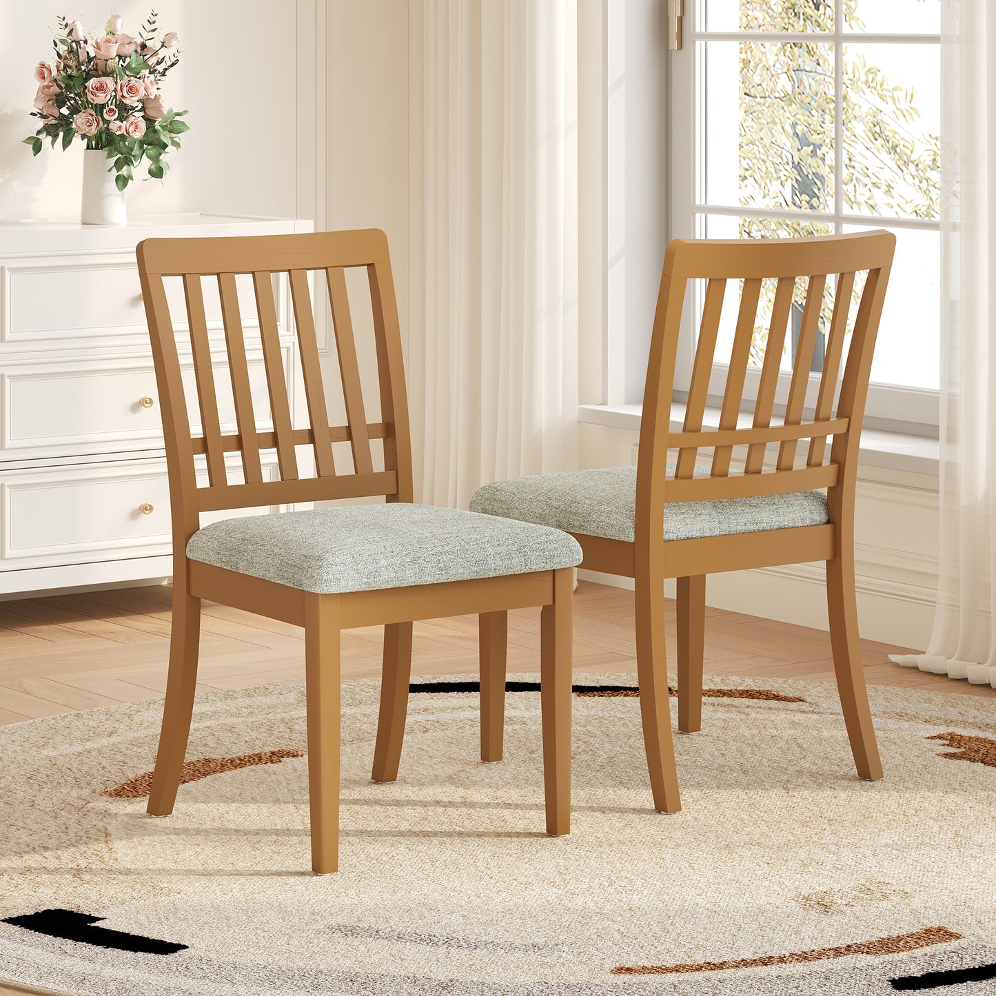 2-Piece Modern Scandinavian Dining Chairs, Curved Wood Backrest with Gray Fabric Seat, Finish for Dining Room and Apartment, Easy to Assembly -LIGHT BROWN