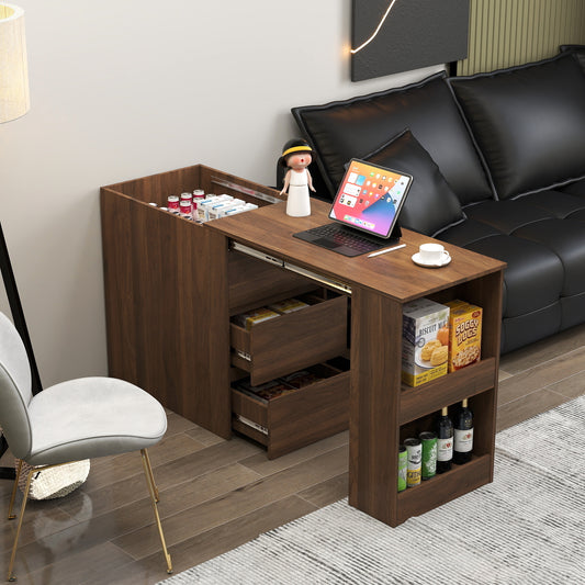 Computer Desk with Drawers, Modern Corner Home Office storage with extendable table, Study Writing Desk Workstation