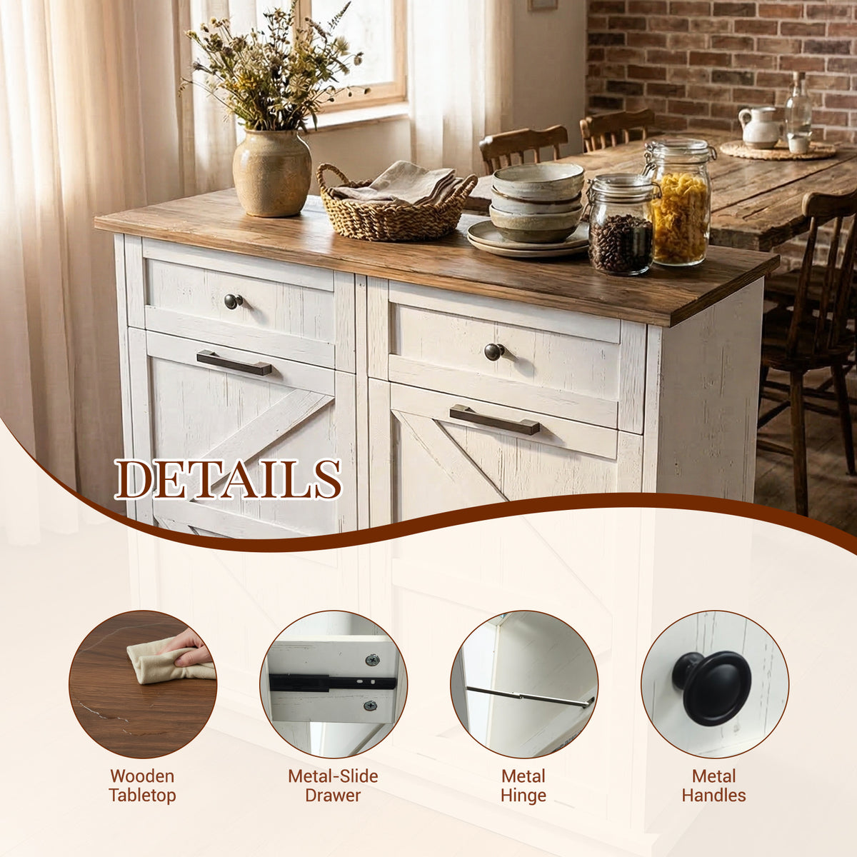 Tilt Out Trash Can Cabinet for Kitchen, Double 10-Gallon Hidden Trash Cabinet with Drawer, Farmhouse Wooden Garbage Cabinet, Dog Proof Trash Can Storage for Kitchen Laundry Living Room Office