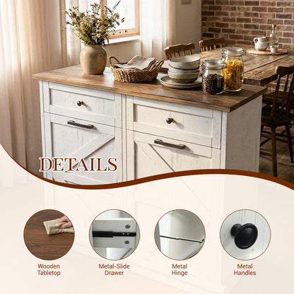 Tilt Out Trash Can Cabinet for Kitchen, Double 10-Gallon Hidden Trash Cabinet with Drawer, Farmhouse Wooden Garbage Cabinet, Dog Proof Trash Can Storage for Kitchen Laundry Living Room Office