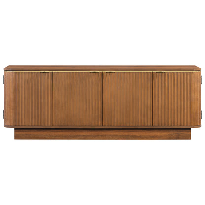VIBE HAUS Mid-Century Modern TV Stand for 70 Inch TV, Fluted Wood Media Console with Adjustable Shelves and Cable Holes, Entertainment Center with Storage Cabinets, FarmhouseTV Cabinet for Living Room