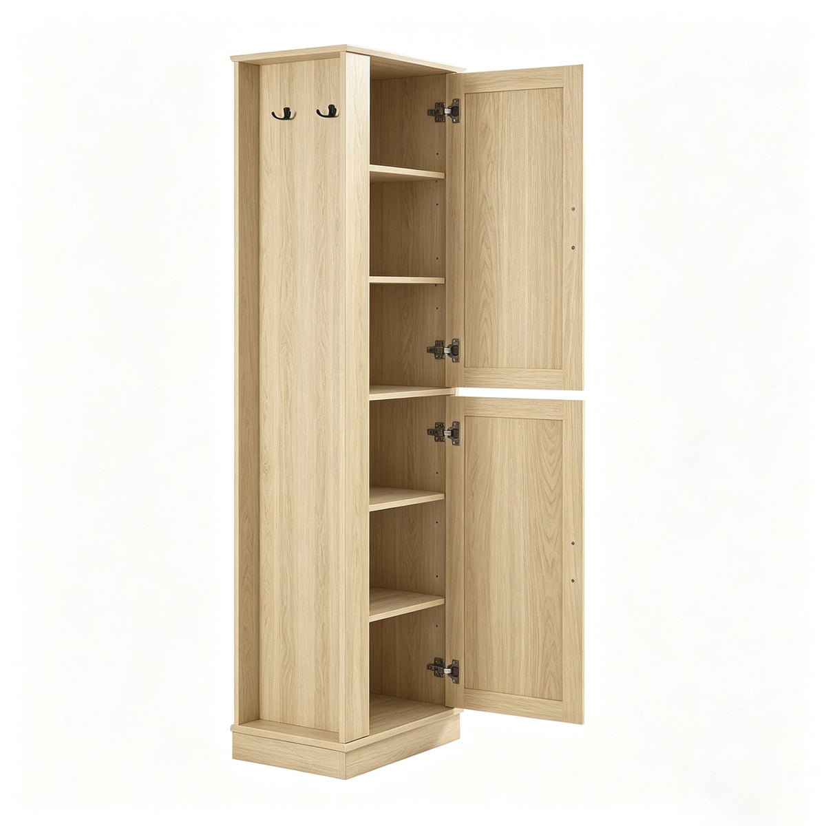 Tall Bathroom Storage Cabinet, Freestanding Storage Cabinet with Hook and Adjustable Shelf, MDF Board, Natural