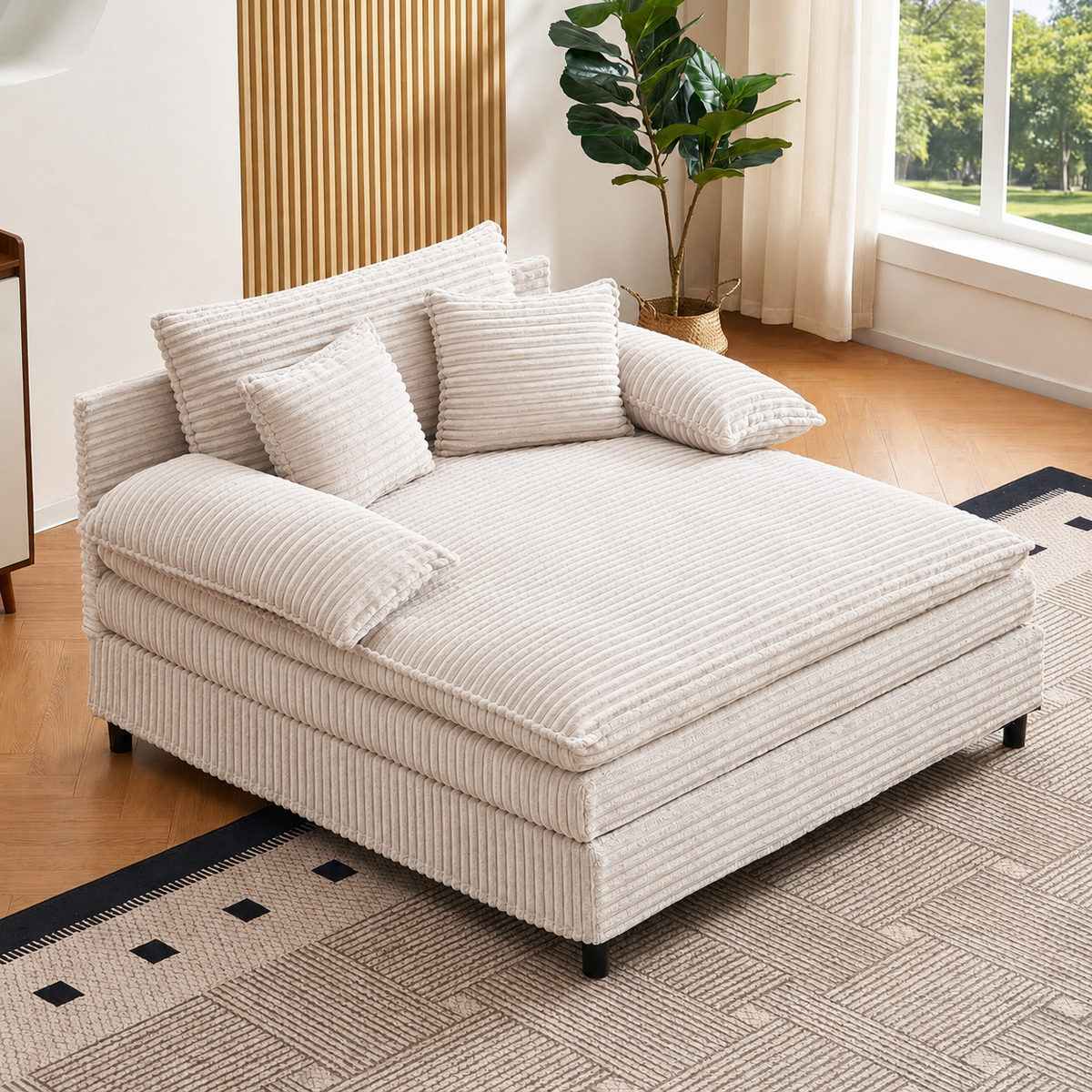 55' W Reclining Chaise Lounge Chair Indoor with 4-Gear Adjustable Backrest, Oversized Deep Seat Recliner with Comfy Pillows, Single Sleeper Sofa Bed, Cloud Couches for Living Room