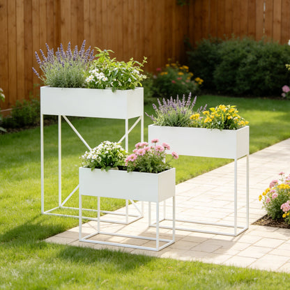 3‑Pack Pre‑Assembled Metal Raised Garden Bed Planter Stand with Non‑Woven Liner, UV‑Resistant Coated Elevated Flower Herb Planter Box, Rectangular Plant Holder for Patio Balcony Backyard Indoor Outdoo