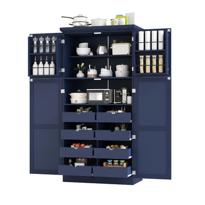 [Assembly Video Provided] TOPMAX 35.5x17.6x70.9inch Freestanding Kitchen Pantry Cabinet, Tall Storage Cabinet with 4 Doors, 2 Door Shelves – Blue