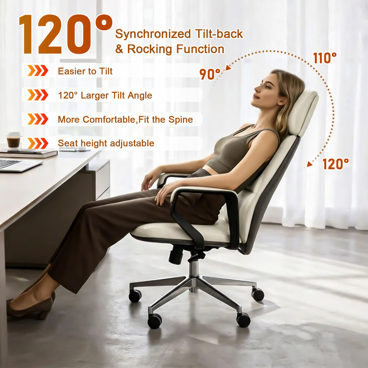 FurniBaron PU Leather High Back Office Chair with , ergonomic lumbar support 400lbs, sturdy metal base, 360° silent wheels, fit for home and office