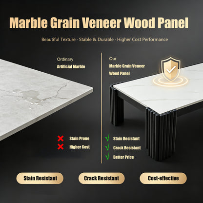 Modern 49" Rectangular Dining Table, White Marble-Look MDF Top with Black Metal Legs, Space-Saving Kitchen Desk for Small Apartments, Easy Assembly