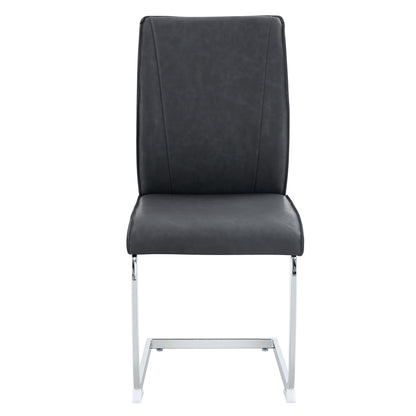 Luxury Simple Arch Chair Set of 4 - High Resilience Dining Chair Dark Gray PU with Arched Metal Silver Leg