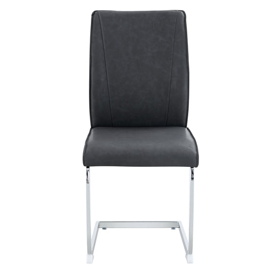 Luxury Simple Arch Chair Set of 4 - High Resilience Dining Chair Dark Gray PU with Arched Metal Silver Leg