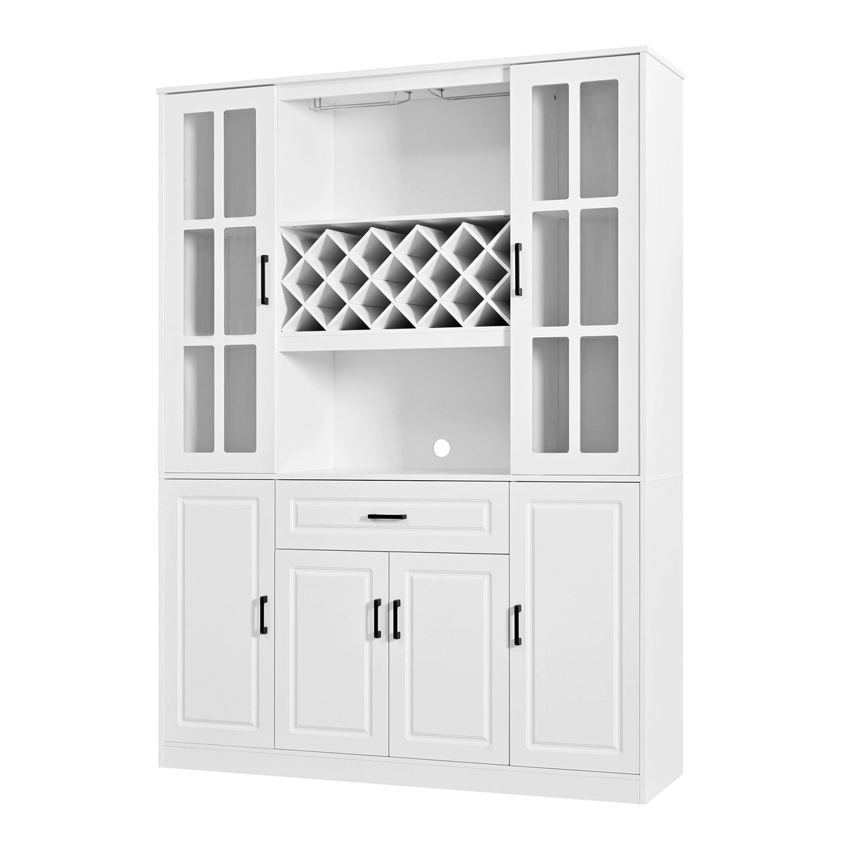 U_Style 74.1" Tall Wine Cabinet with Wine Rack & Glass Holder, 4-Door Storage Cabinet with Drawer & Open Shelves, Multifunctional Kitchen & Bar Cabinet with Door Storage for Kitchen, Dining Room