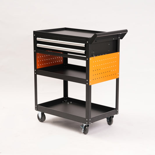 Heavy Duty Rolling Tool Cart with 2 Drawers, 5-Tier Steel Utility Storage Organizer Cabinet, Mobile Service Tool Chest with Lockable Wheels for Garage Workshop, Black & Orange
