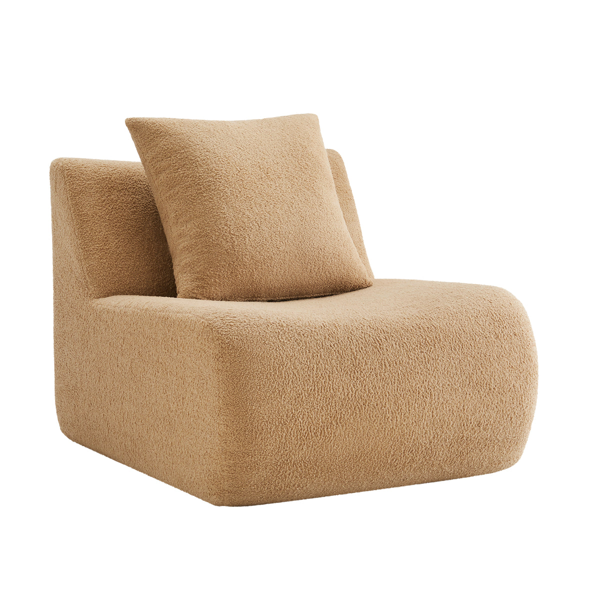 Armless Sofa W/Pillow Teddy Fabric-Camel
