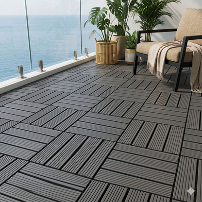 Plastic Interlocking Deck Tiles, 44 Pack 12"x12" Waterproof Non-Slip Outdoor Patio Flooring, All Weather Drainable Snap Together Decking Tiles for Poolside, Porch, Garden, Backyard & Shed Floor,Grey