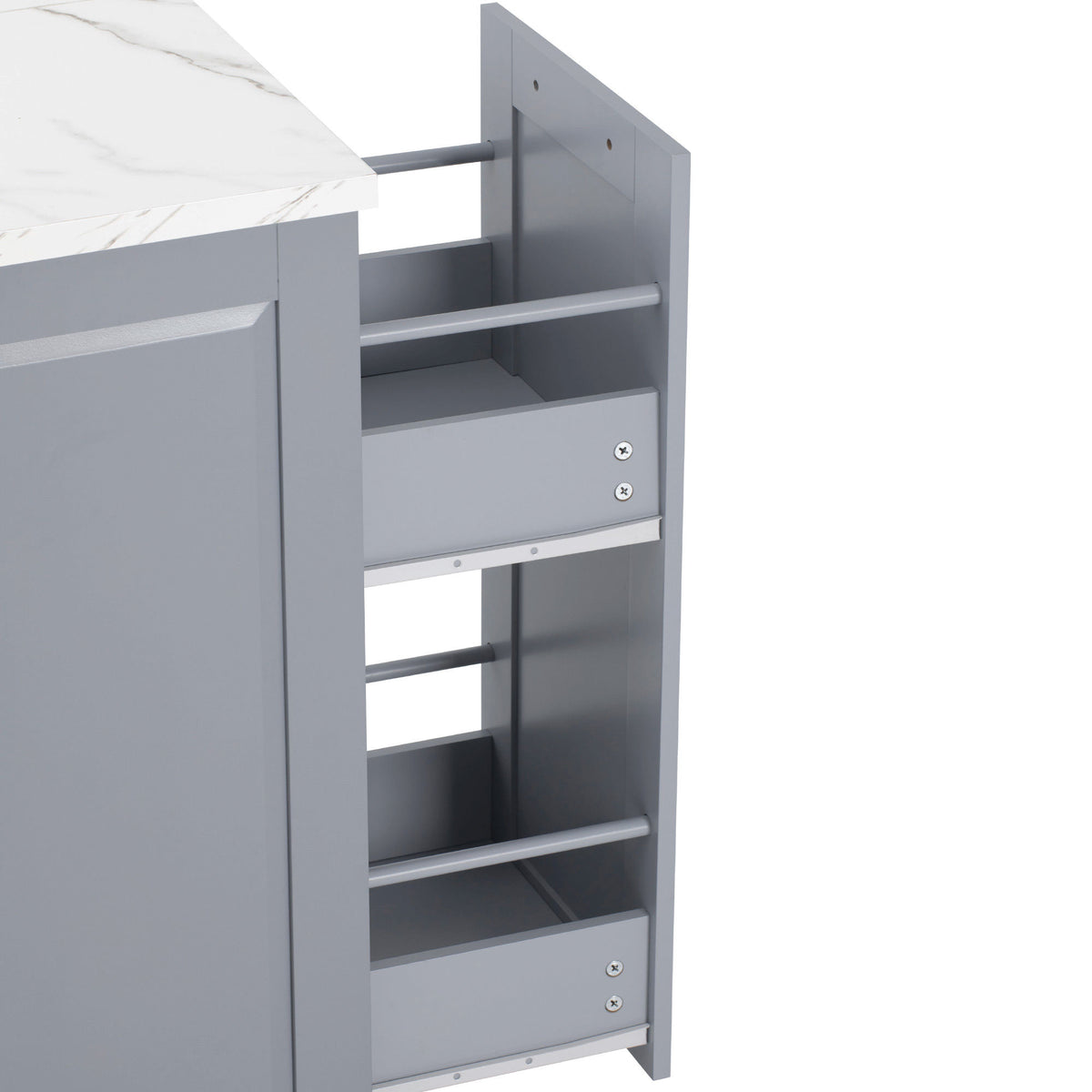 K&K 50.7" Kitchen Island with Storage Tilt Trash Can Cabinet and Pull Out Cabinet Organizer – Blue