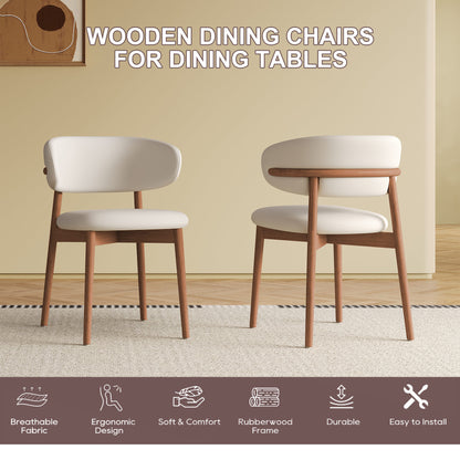 Mid-Century Modern Wooden Feet Dining Chair Set of 2 – White Stylish Chairs for Dining Room, Kitchen, or Living Room, Durable PU & Ash Wood, 20.08 x 20.08 x 30.71 inches