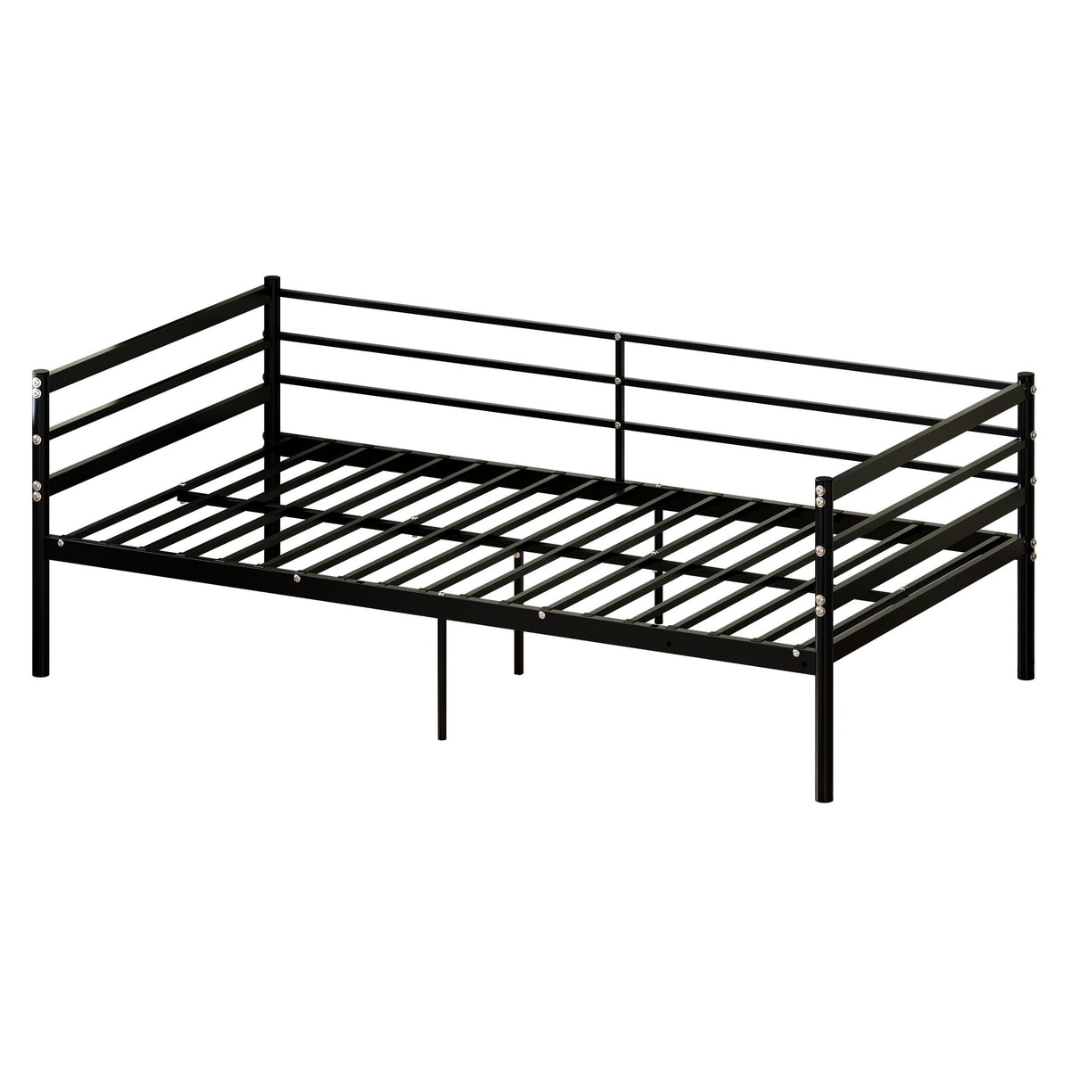 Twin Metal Bed Frame, Heavy-Duty Steel Platform Bed with 11.8-Inch Guardrails, 600 lb Capacity, 10.94-Inch Under-Bed Clearance, No Box Spring Needed, Black