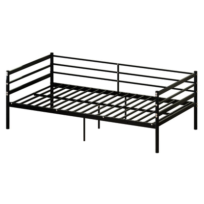 Twin Metal Bed Frame, Heavy-Duty Steel Platform Bed with 11.8-Inch Guardrails, 600 lb Capacity, 10.94-Inch Under-Bed Clearance, No Box Spring Needed, Black