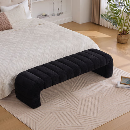 69.7"Wide Modern Upholstered Armless Bed Bench, Channel Tufted Couch Daybed Chaise, Chenille Ottoman Foot Stool for Living Room and Bedroom, Entryway, Black