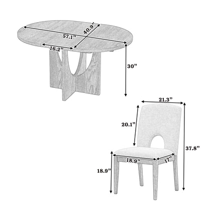 TOPMAX Modern 5-Piece Extendable Round Dining Table Set with 16.2inch Removable Leaf for Small Places, Walnut