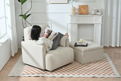 Oversized Chair w/Storage Ottoman, Wide Accent Armchair Chair for Living Room, Modern Lounge Chair, Upholstered Mid-Century Reading Chair, Comfy Living Room Chair, Deep Seat Sofa Couch(Beige Gray)