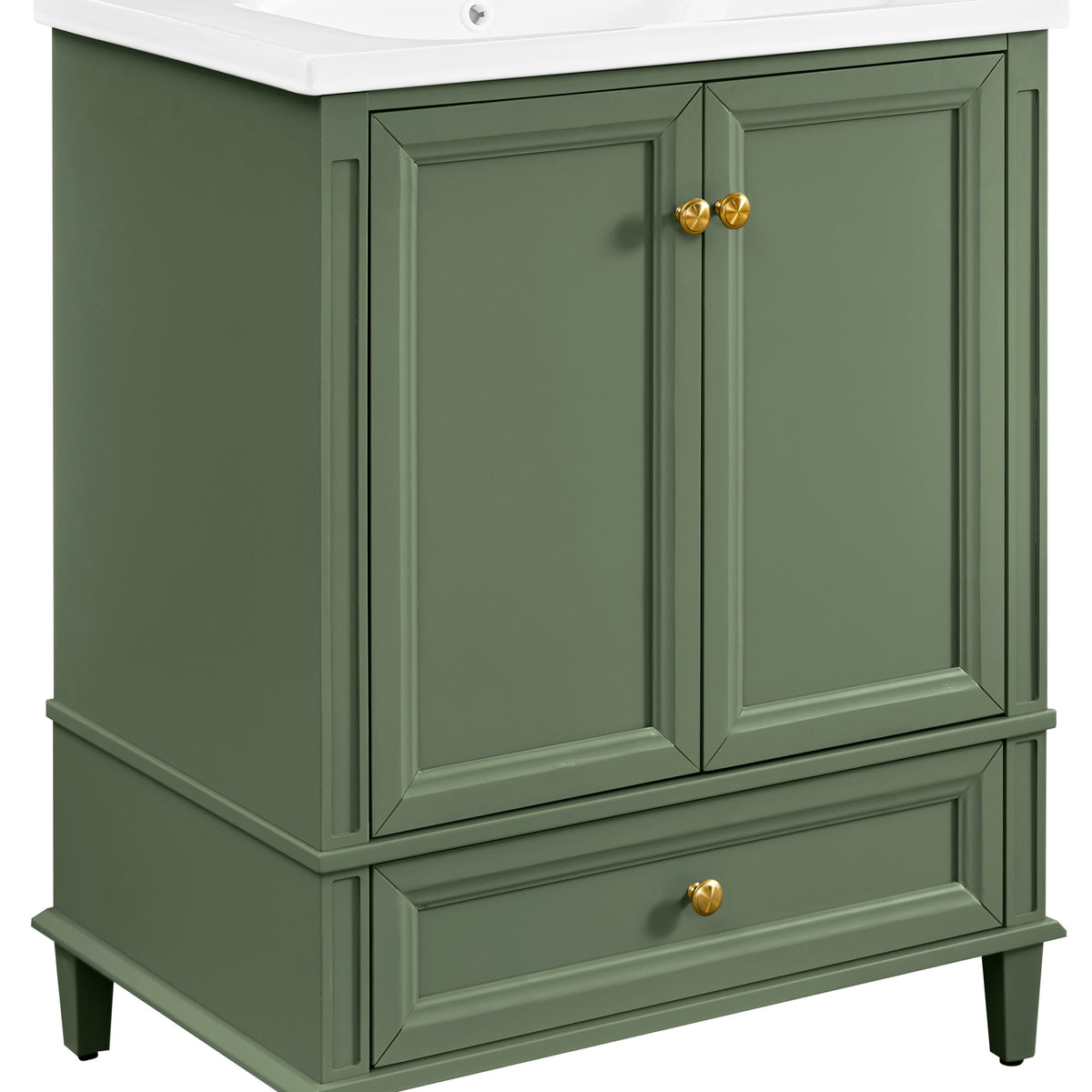 27.8" Modern Bathroom Vanity Set with Reinforced Legs & Painted Surface, Mid-Century Freestanding Bathroom Vanity Sink with Storage, High-end Restroom Vanity Cabinet with Drawer& Hidden Storage Shelvs