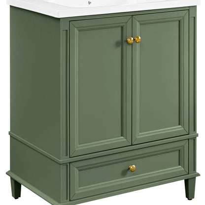 27.8" Modern Bathroom Vanity Set with Reinforced Legs & Painted Surface, Mid-Century Freestanding Bathroom Vanity Sink with Storage, High-end Restroom Vanity Cabinet with Drawer& Hidden Storage Shelvs
