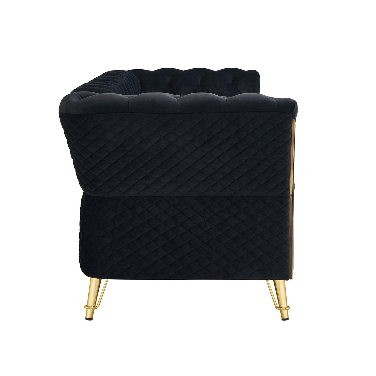 Modern Tufted Velvet Sofa 87.4 inch for Living Room Black Color
