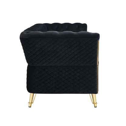 Modern Tufted Velvet Sofa 87.4 inch for Living Room Black Color