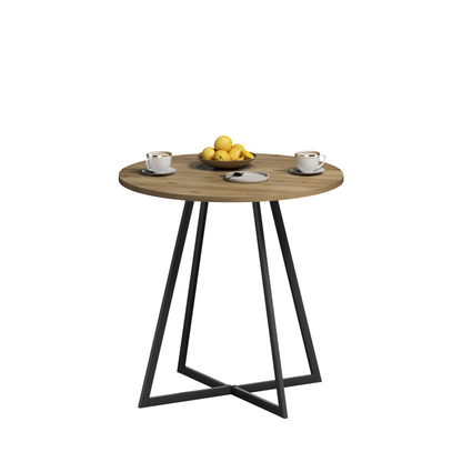 31.5 Inch Round Dining Table, Small Circle Kitchen Table with Metal Black Legs for 2-4 people, Modern Dining Room Table, Brown (only table) – Natural