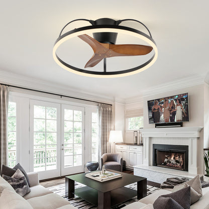 Solid Wood Blade Ceiling Fan with Light and Remote – 24in Low-Profile Design, 3000-6000K Dimmable Modern Flush-Mount LED Fan Light, Fandelier for Bedroom, Kitchen, Living Room