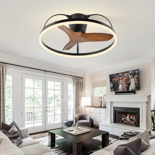 Solid Wood Blade Ceiling Fan with Light and Remote – 24in Low-Profile Design, 3000-6000K Dimmable Modern Flush-Mount LED Fan Light, Fandelier for Bedroom, Kitchen, Living Room