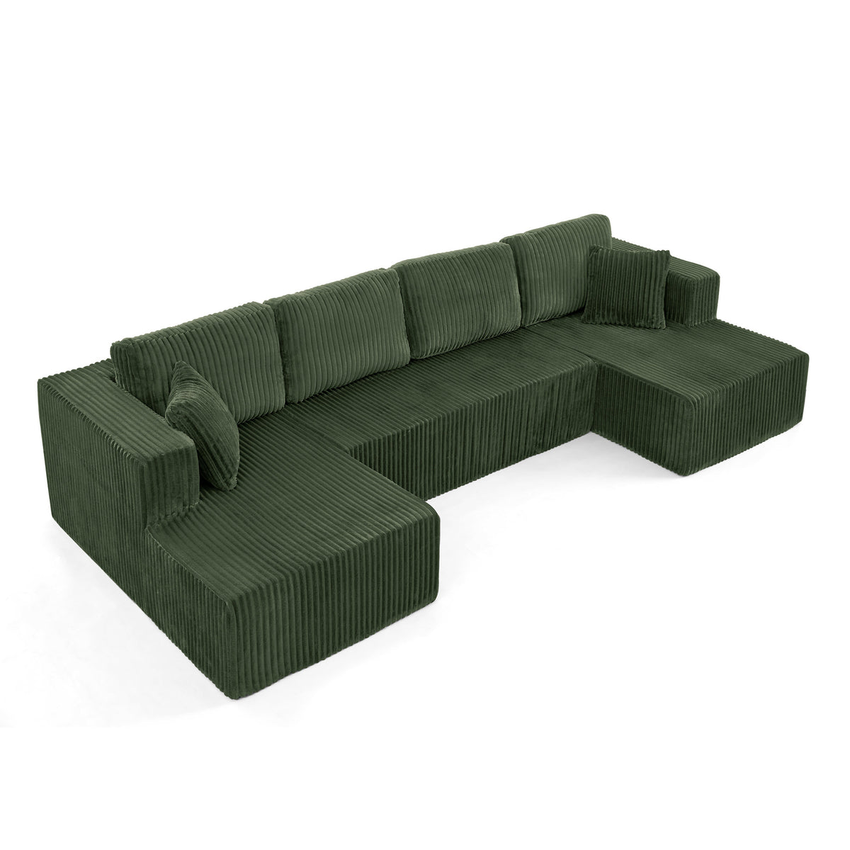 U shape Modular Sectional Sofa, Compressed Sectional Sofa Modern Minimalist Style Corduroy Couch, Sleeper Sofa – Green
