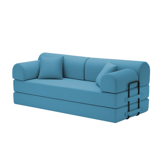 Convertible Sleeper Sofa Bed in Azure Corduroy with Fixed-Shape Frame, Floor Sofa Lounge for Living Room or Bedroom