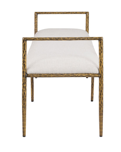 Contemporary Style 1pc Bench Matte Gold Hammered Look Forged Steel Fabric Cushion Seat Bedroom