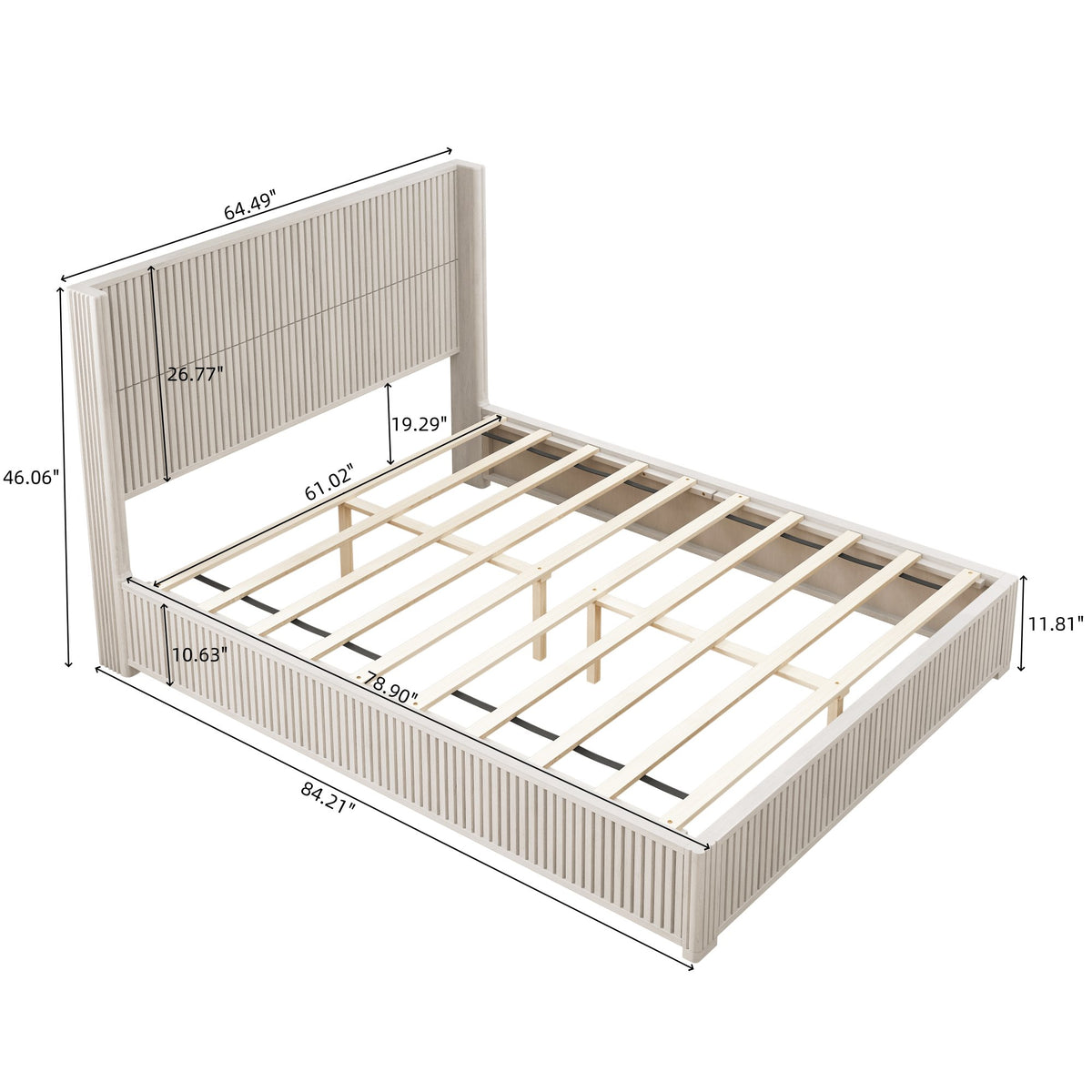 (ETA:9.21-AT:25) Solid Wood Platform Bed Frame with Headboard, No Box Spring Needed, Floor-standing bed, Easy Assembly, Queen Size, Beige