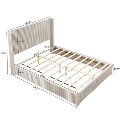 (ETA:9.21-AT:25) Solid Wood Platform Bed Frame with Headboard, No Box Spring Needed, Floor-standing bed, Easy Assembly, Queen Size, Beige
